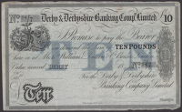Derby & Derbyshire Banking Company Limited, unissued £10, 18-, serial number 34/7, no signatures, good very fine to...