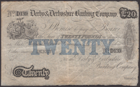 Derby & Derbyshire Banking Company, unissued £20, 18-, serial number D139, no signatures, about very fine, an...