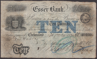 Essex Bank, Chelmsford, for Sparrow, Tufnell & Co., £10, 31 July 1890, serial number 49109, ink cancelled over...