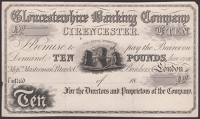 Gloucestershire Banking Company, Cirencester, proof £10, 18-, no serial number or signatures, black print on card,...