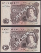 Bank of England, John S. Fforde/John B. Page, signature sequence pair of £10 (2), 1967/1971, serial numbers A95...