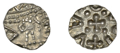 Early Anglo-Saxon Period, Sceatta, Continental series D, type 2c, small degraded bust right with double pelleted...