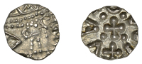 Early Anglo-Saxon Period, Sceatta, Continental series D, type 2c, small degraded bust right with double pelleted...