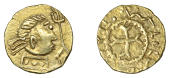 Early Anglo-Saxon Period, Substantive Gold Phase, Shilling (Thrymsa), Witmen Derived, bust right with braided hair...
