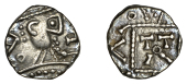 Early Anglo-Saxon Period, Sceatta, Primary series C2, radiate bust right, with square nose and shrinking posture,...