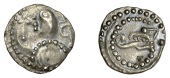 Early Anglo-Saxon Period, Sceatta, Secondary series K, type 32a, draped bust left, cross pommée held up by cupped...