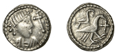 Early Anglo-Saxon Period, Sceatta, Secondary series J [York], type 36, head right with spiky hair, straight diadem...