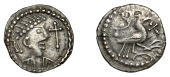 Early Anglo-Saxon Period, Sceatta, Secondary series J [York], type 36, head right with spiky hair, low diadem with...