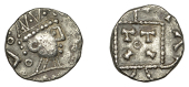 Early Anglo-Saxon Period, Sceatta, Primary series C1, radiate bust right of neat style with plump, round face on a...