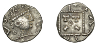 Early Anglo-Saxon Period, Sceatta, Primary series C1, radiate bust right of neat style with plump, round face on a...