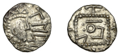 Early Anglo-Saxon Period, Sceatta, Primary series C, Perhaps Imitative, bust right, with curved radiate crown and...