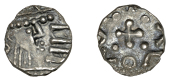Early Anglo-Saxon Period, Sceatta, Continental series D, type 2c, small, upright bust right, with pelleted diadem,...