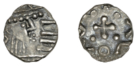 Early Anglo-Saxon Period, Sceatta, Continental series D, type 2c, small, upright bust right, with pelleted diadem,...