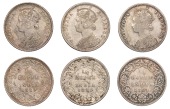 The Uniform Coinage of India, British Imperial Period, Victoria, silver Quarter-Rupees (3), 1889b, type C/II,...