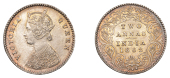 The Uniform Coinage of India, British Imperial Period, Victoria, silver 2 Annas, 1862, type IIa, Calcutta, crowned...