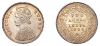 The Uniform Coinage of India, British Imperial Period, Victoria, silver 2 Annas, 1862, type IIa, Calcutta, crowned...