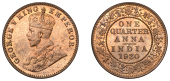 The Uniform Coinage of India, British Imperial Period, George V, bronze Quarter-Anna, 1930, Bombay, crowned and...