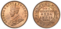 The Uniform Coinage of India, British Imperial Period, George V, bronze Quarter-Anna, 1930, Bombay, crowned and...