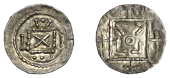 Early Anglo-Saxon Period, Sceatta, Eclectic series, type 70, saltire within standard flanked by linear lines, three...