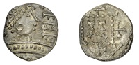 Early Anglo-Saxon Period, Sceatta, Primary series C2, radiate bust right, with triangular nose and shrinking...