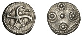 Early Anglo-Saxon Period, Sceatta, Secondary series H [Hamwick], type 39, stylised peacock right, bending down in...