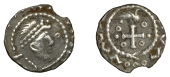 Early Anglo-Saxon Period, Sceatta, Primary series BI, type 27b, head right wearing diadem with large jewel,...