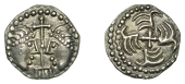 Early Anglo-Saxon Period, Sceatta, Secondary series J [York], type 37, two heads vis-à-vis, each with double-banded...