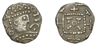 Early Anglo-Saxon Period, Sceatta, Primary series A1, bust right wearing jewelled radiate crown, large square nose,...