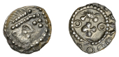 Early Anglo-Saxon Period, Sceatta, Primary series BIIIA, type 27b, double-diademed head right with very small brow...