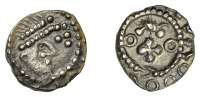 Early Anglo-Saxon Period, Sceatta, Primary series BIIIA, type 27b, double-diademed head right with very small brow...