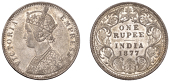 The Uniform Coinage of India, British Imperial Period, Victoria, silver Rupee, 1877, type A3/I, Bombay, crowned and...
