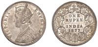 The Uniform Coinage of India, British Imperial Period, Victoria, silver Rupee, 1877, type A3/I, Bombay, crowned and...
