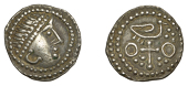 Early Anglo-Saxon Period, Sceatta, Secondary series J [York], type 85, head right with double-beaded diadem,...