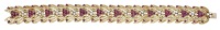 An 18ct gold ruby and diamond bracelet by Ben Rosenfeld, 1962, formed of textured chevron-shaped leaves, with...