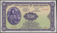 Currency Commission, Irish Free State, £50, 10 September 1928, serial number Y/01 009433, Brennan and McElligott...