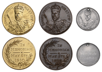 Death, 1910, medals (3), in bronze, white metal gilt and white metal, all unsigned [by Spink], crowned, robed bust...