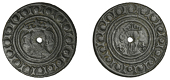 England, Sterling Bust Jetons, c. 1280-1345, Edward I, Fox class 4 and later, crowned bust within double inner...