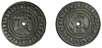 England, Sterling Bust Jetons, c. 1280-1345, Edward I, Fox class 4 and later, crowned bust within double inner...