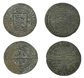 England, Early Armorial Jetons, c. 1280-1295, Edward I (2), shield with three lions passant, fleurs above and at...