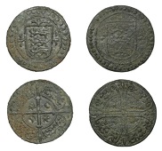 England, Early Armorial Jetons, c. 1280-1295, Edward I (2), shield with three lions passant, fleurs above and at...