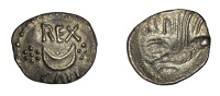 British Iron Age, ATREBATES and REGNI, Eppillus (20 BC - AD 1), silver Unit, upturned crescent flanked by rosettes,...