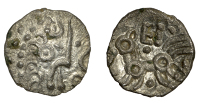 British Iron Age, DOBUNNI, Eisu (c. AD 20-43), silver Unit, Oxo type, degraded moon head right, numerous ringed...