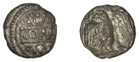 British Iron Age, ATREBATES and REGNI, Verica (AD 10-40), silver Unit, Eagle type, com[f] in tablet, scroll-like...