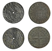 England, Sterling Bust Jetons, c. 1280-1345, Edward I, Fox class 7, mitred bust, rev. long cross fleurdelisé, stars...