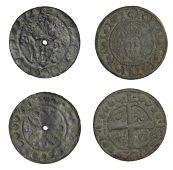 England, Sterling Bust Jetons, c. 1280-1345, Edward I, Fox class 7, mitred bust, rev. long cross fleurdelisé, stars...