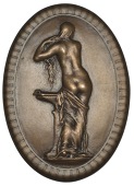 FRANCE, Jeune femme grecque à la toilette [Young Greek Woman at Her Toilet], 1879, a uniface oval bronze medal by...