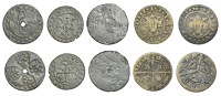 England, Sterling Bust Jetons, c. 1280-1345, Edward II, Fox class 14, rev. cross moline, pellets (?) in angles,...