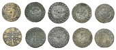 England, Sterling Bust Jetons, c. 1280-1345, Edward II, Fox class 14, rev. shield of three crowns, rosette and...