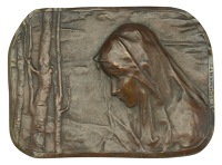 AUSTRIA, Elegie, 1897, an Art Nouveau large uniface cast bronze plaque by Prof. S. Schwartz, veiled head of a young...