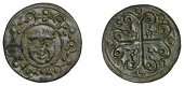 England, Pictorial Jetons, c. 1295-1330, Edward II, facing head of Medusa, ornate border with scrolls and pellets,...